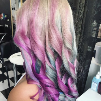 Омбре фиолетовый цвет волос оформление бровей, фото - Салон красоты He&She beauty salon