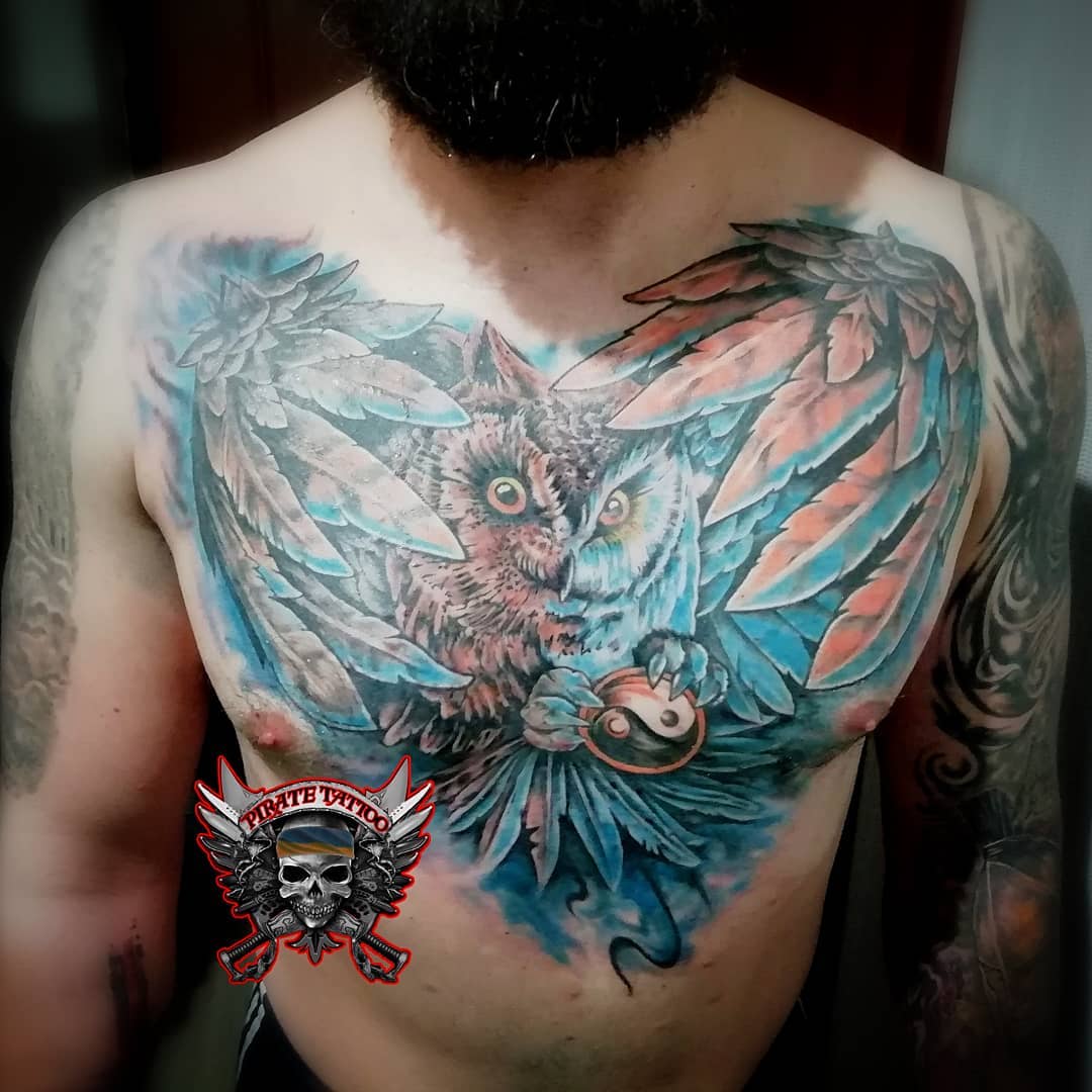 Мужские цветные сова, фото - Тату салон Pirate Tattoo