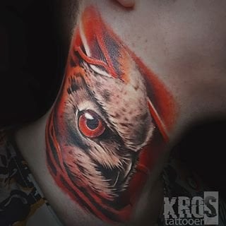 Глаз на шее цветные, фото - Тату мастер Андрей Крос