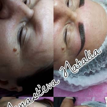 Перманентный макияж бровей до и сразу после процедуры