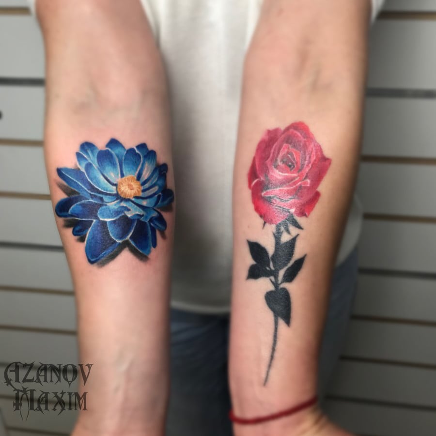 Кольорові квіти квітка, фото - Тату майстер Максим Азанов