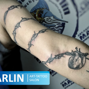 Тату на руке черно-белые браслет, фото - Тату салон Арт тату салон Marlin