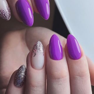 Манікюр з блискітками мигдаль фіолетовий, фото - Студія краси Q. HEAVEN beauty bar