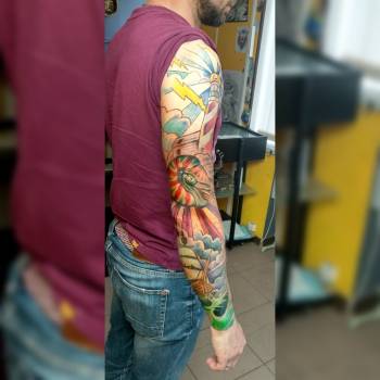 рукав, корабель, маяк, мушля, тату рукав