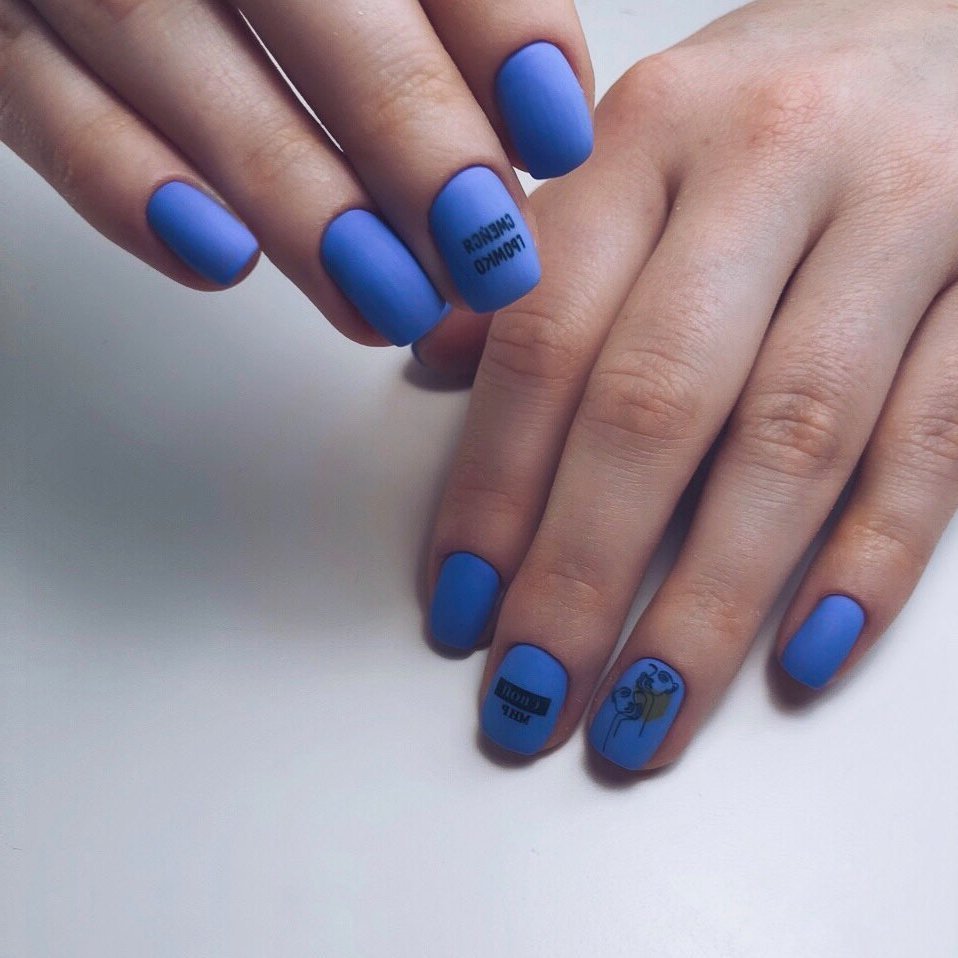 Маникюр с рисунком матовый на квадратные ногти, фото - Ногтевая студия Nails Bar Studio