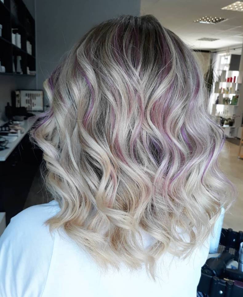 Стрижка на средние волосы укладка волос блонд, фото - Студия красоты Waves Beauty Lounge
