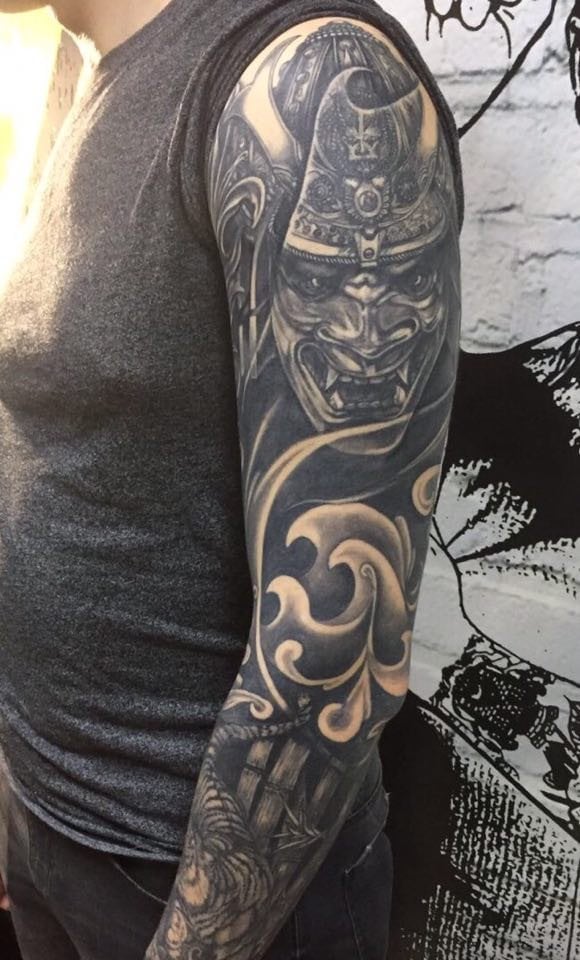 Мужские рукав черно-белые, фото - Тату салон Батяр TATTOO