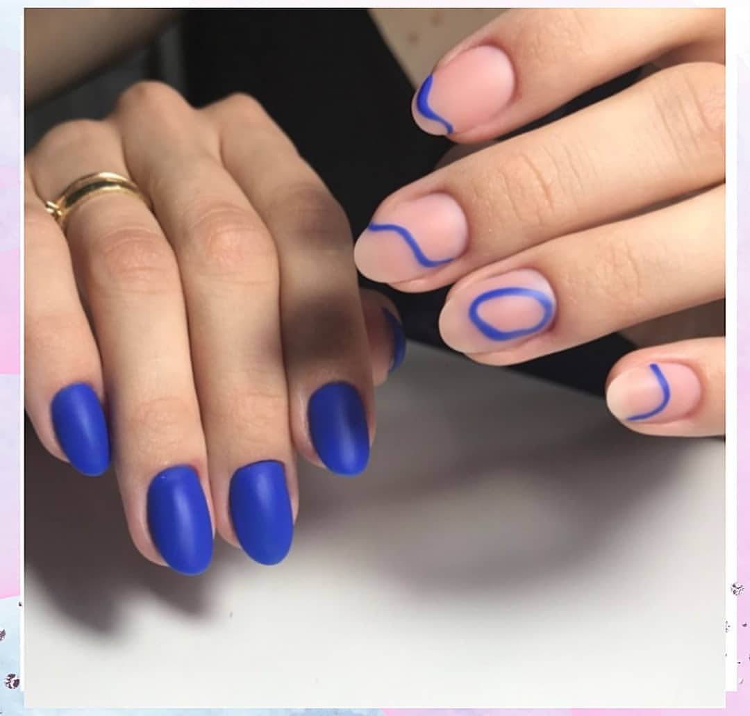 Манікюр з малюнком синій матовий, фото - Нігтьова студія Grand Manicure