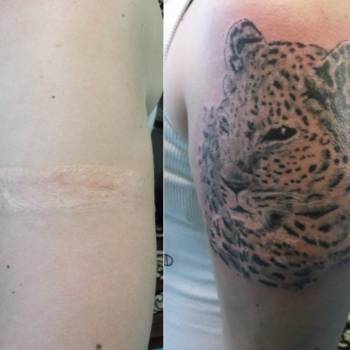 Перекрытие шрама татуировкой Ягуара