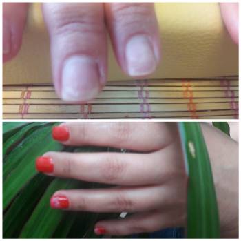 Снят гель-лак самой девочкой,повреждены ногти,сделано удлинн