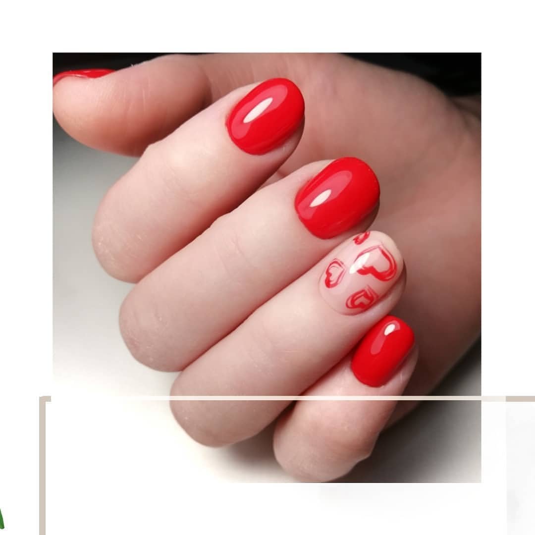 Красный маникюр на короткие ногти с рисунком, фото - Ногтевая студия Ma Beauty Room