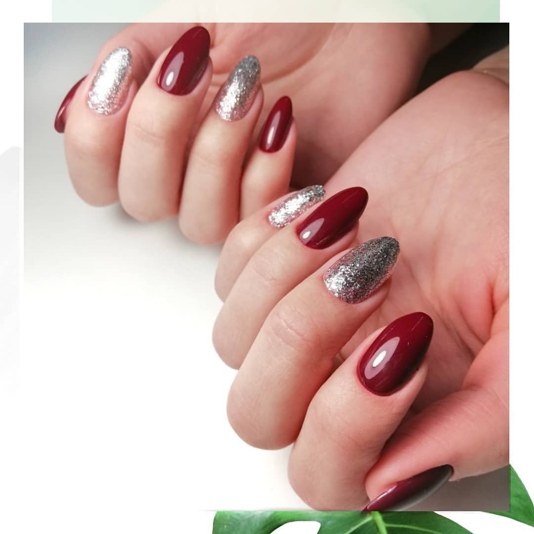 Маникюр с блестками миндаль бордовый, фото - Ногтевая студия Ma Beauty Room