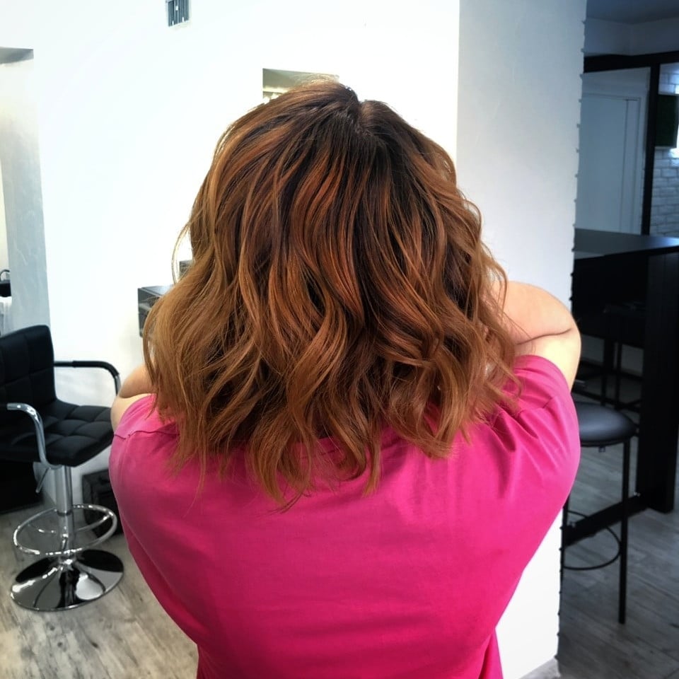 Стрижка на средние волосы укладка волос рыжий цвет, фото - Студия красоты Oliferchuk Beauty Studio