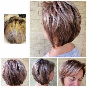 Стрижка слоями, окраска омбре+мелирование. Затемнение корней