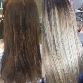 Окрашивание балаяж рельефное блонд с темными корнями, фото - Парикмахер Марина Бондаренко