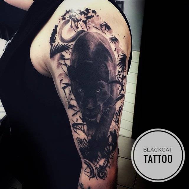 Мужские на плече рукав, фото - Тату салон Tattoo Black Cat