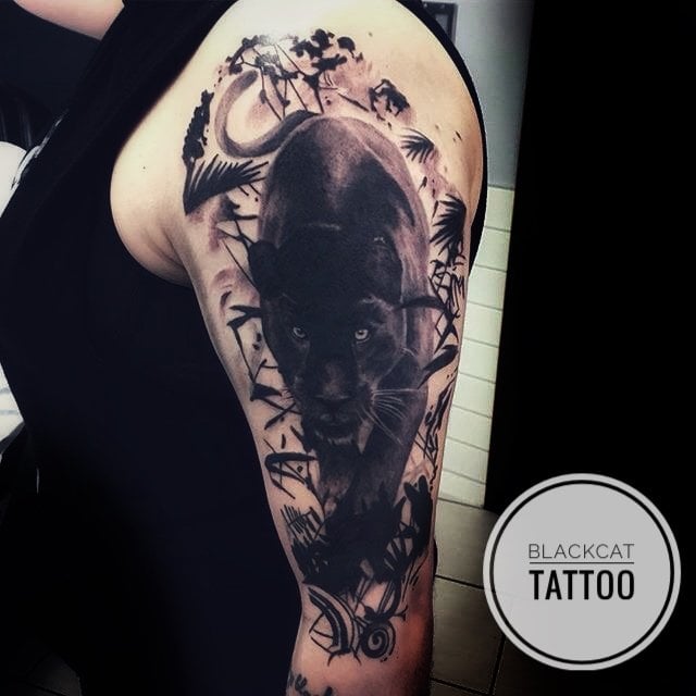 Мужские на плече рукав, фото - Тату салон Tattoo Black Cat