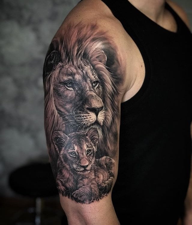 Мужские на плече рукав, фото - Тату салон Tattoo Black Cat