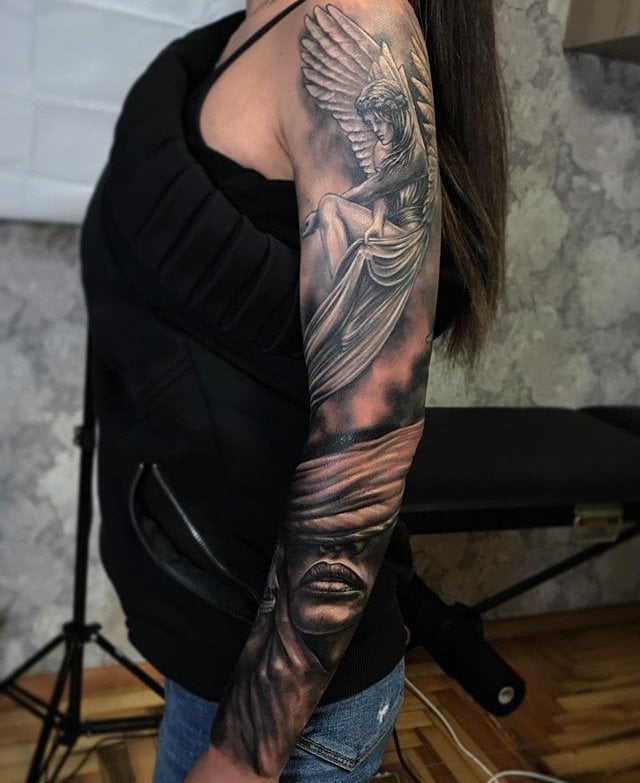 Женские на руке рукав, фото - Тату салон Tattoo Black Cat
