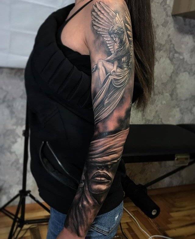 Женские на руке рукав, фото - Тату салон Tattoo Black Cat