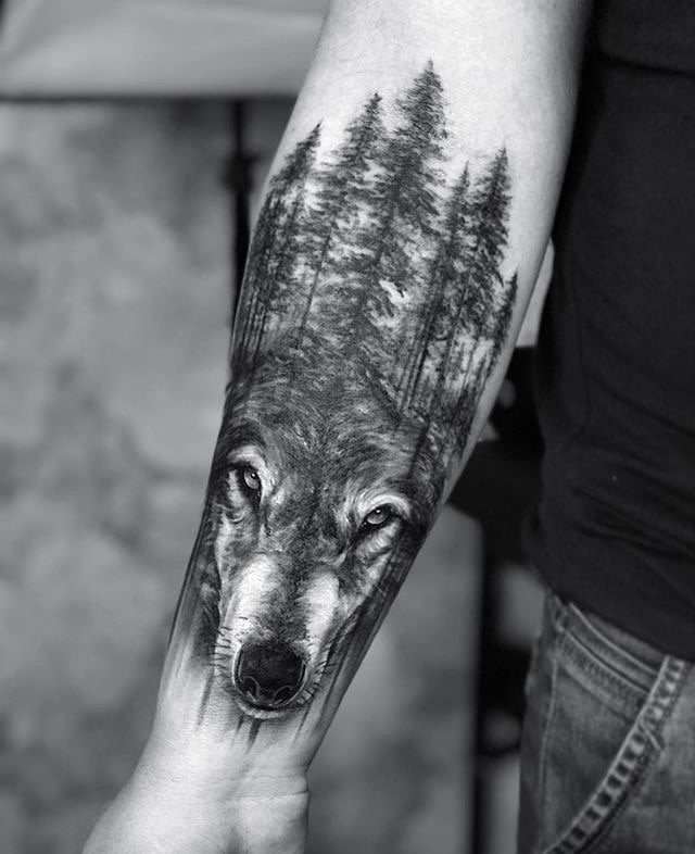 Мужские волк на предплечье, фото - Тату салон Tattoo Black Cat