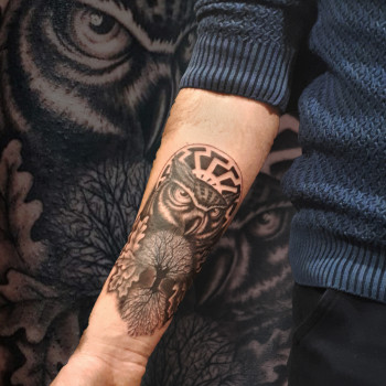 Тату сова дерево, фото - Тату мастер Михаил Дрозденко