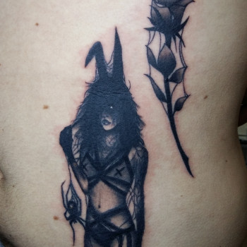 Тату роза девушка блэкворк, фото - Тату мастер Михаил Дрозденко
