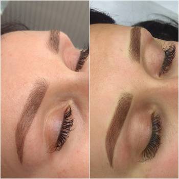 Брови после процедуры и зажившие через месяц