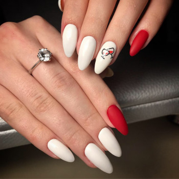 Білий манікюр червоний мигдаль, фото - Майстер манікюру Альона Бондар