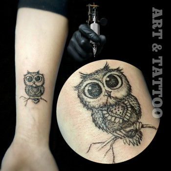 Тату сова мультяшные, фото - Студия татуажа ART & TATTOO