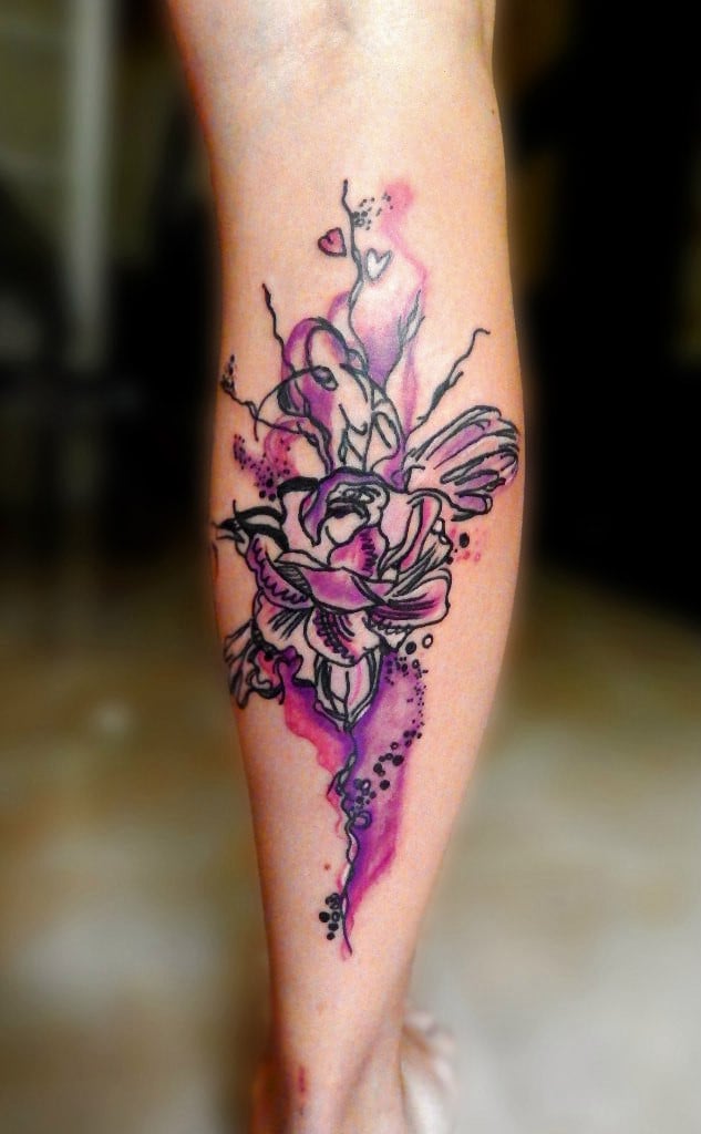 Женские на ноге роза, фото - Тату салон Pr Tattoos