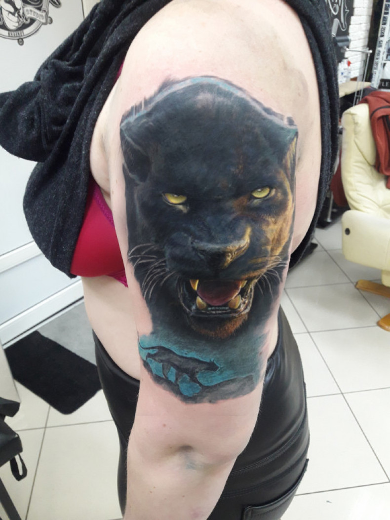 Для дівчат вовк на плечі, фото - Тату салон Paint Skin