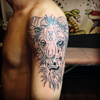 Тату монстр лайнворк диявол, фото - Тату майстер Владимир