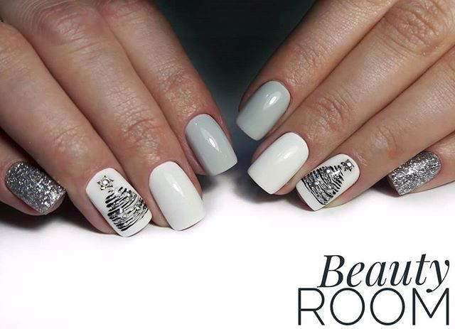 Новорічний манікюр з блискітками зима, фото - Студія краси Beauty Room