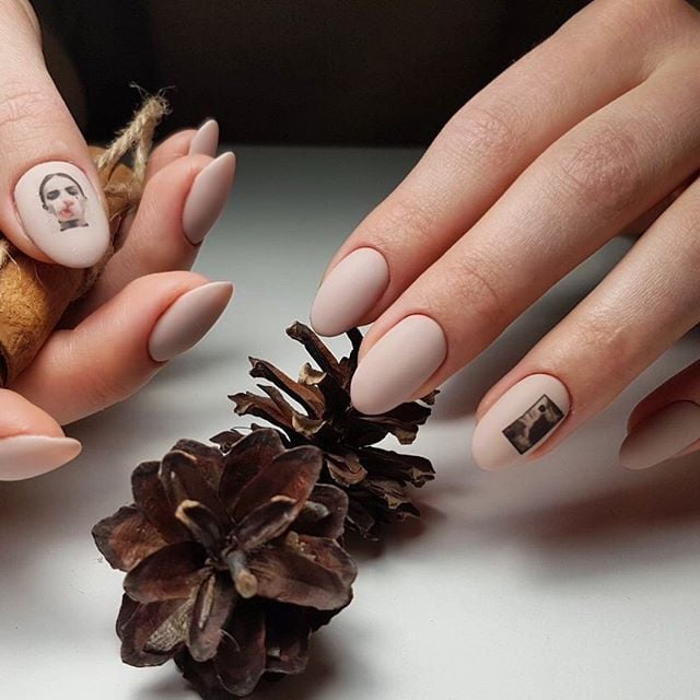 Манікюр з малюнком мигдаль матовий, фото - Нігтьова студія Esthetics Nails