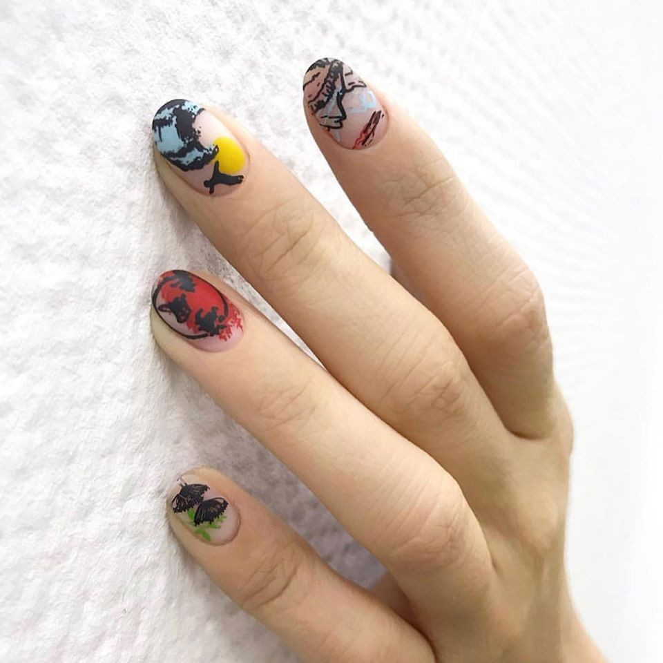Маникюр с рисунком разноцветный абстракция, фото -  Nail Rish Bar