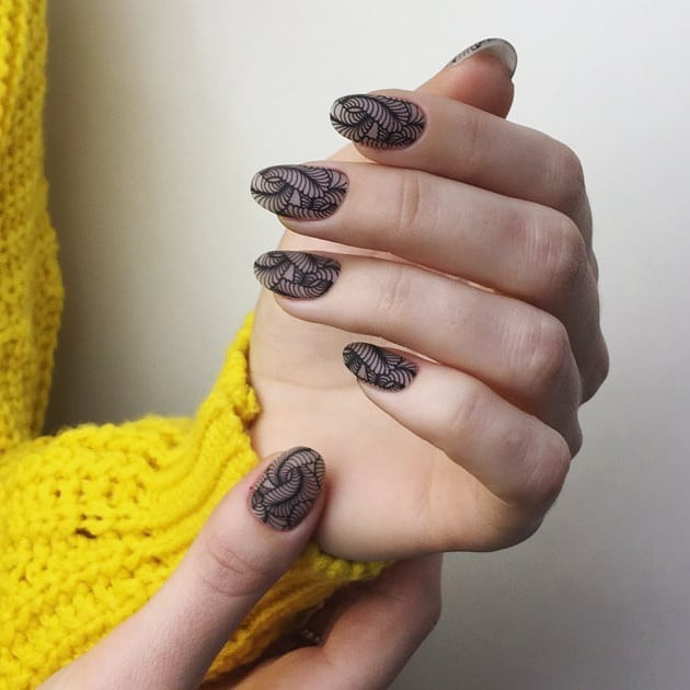 Черный маникюр прозрачный кружевной, фото - Ногтевая студия DaVydova nails studio