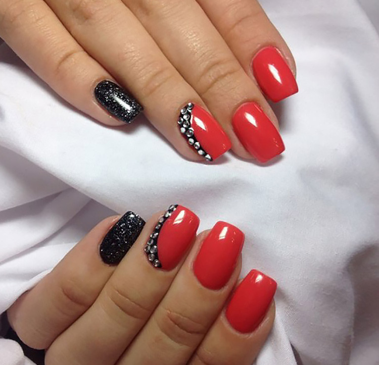 Красный маникюр черный, фото - Ногтевая студия Fantasy nail