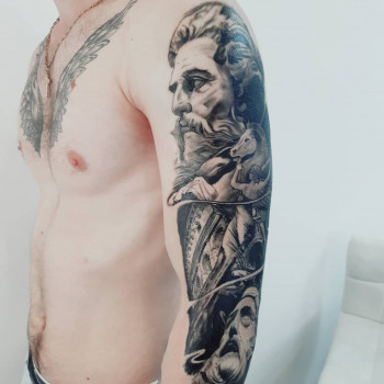 мужские, рукав, лошадь, посейдон, black&grey, тату рукав