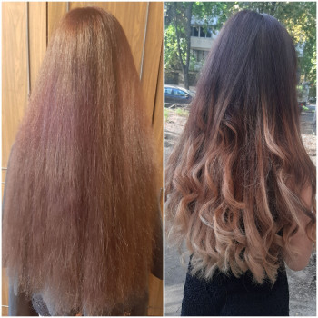 Сложное окрашивание растяжка цвета темные волосы, фото - Парикмахер Яна