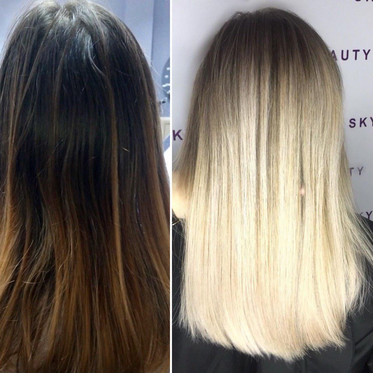 Фарбування сомбре складне блонд із темним корінням, фото - Салон краси Sky Beauty Room