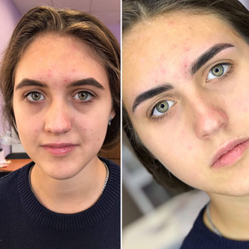 Коррекция и покраска бровей краской)