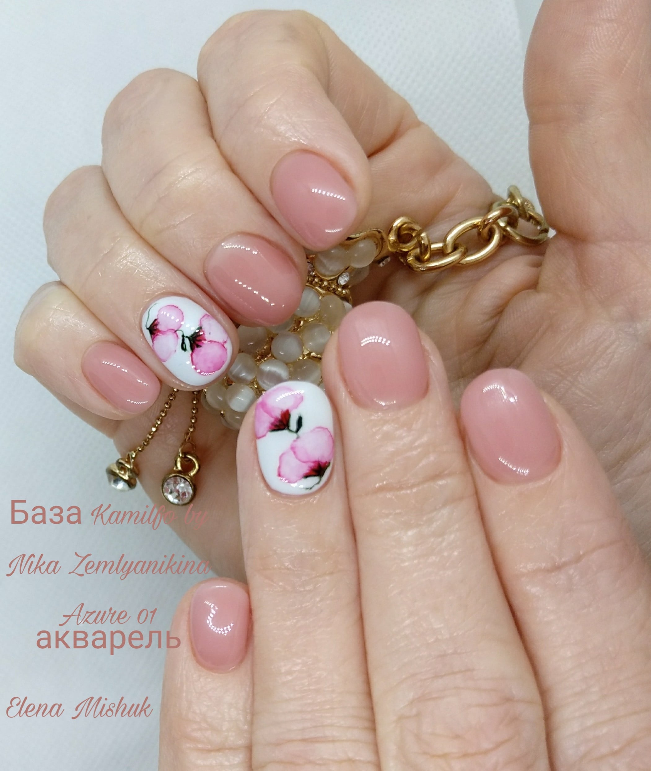 Нюдовий манікюр весна з малюнком, фото - Майстер манікюру Елена Мишук