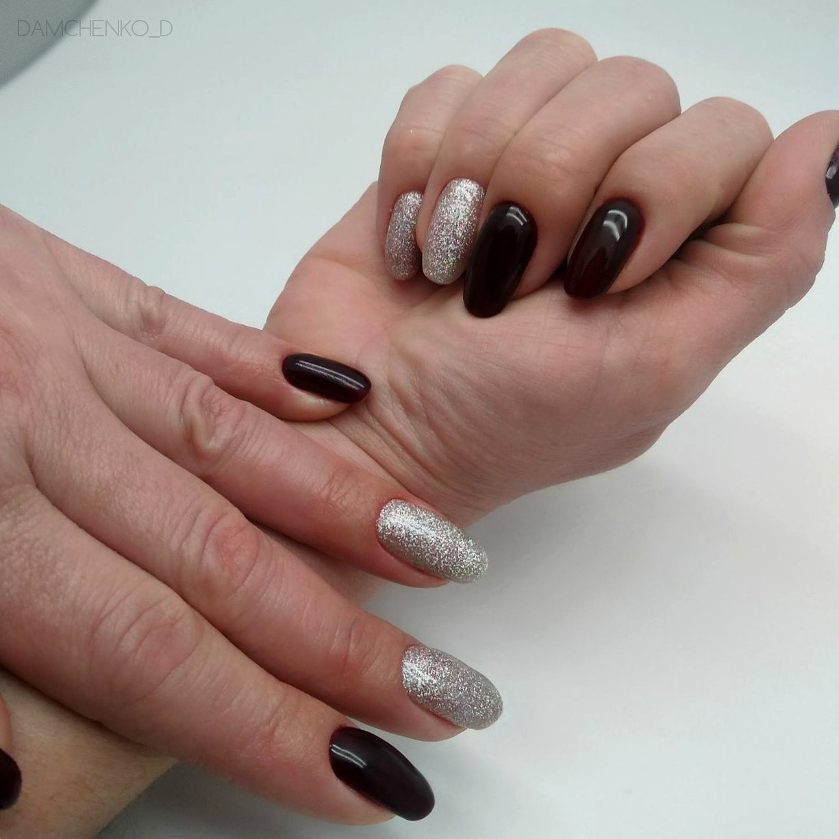 Черный маникюр с серебром серебристый, фото - Мастер маникюра Диана Дамченко
