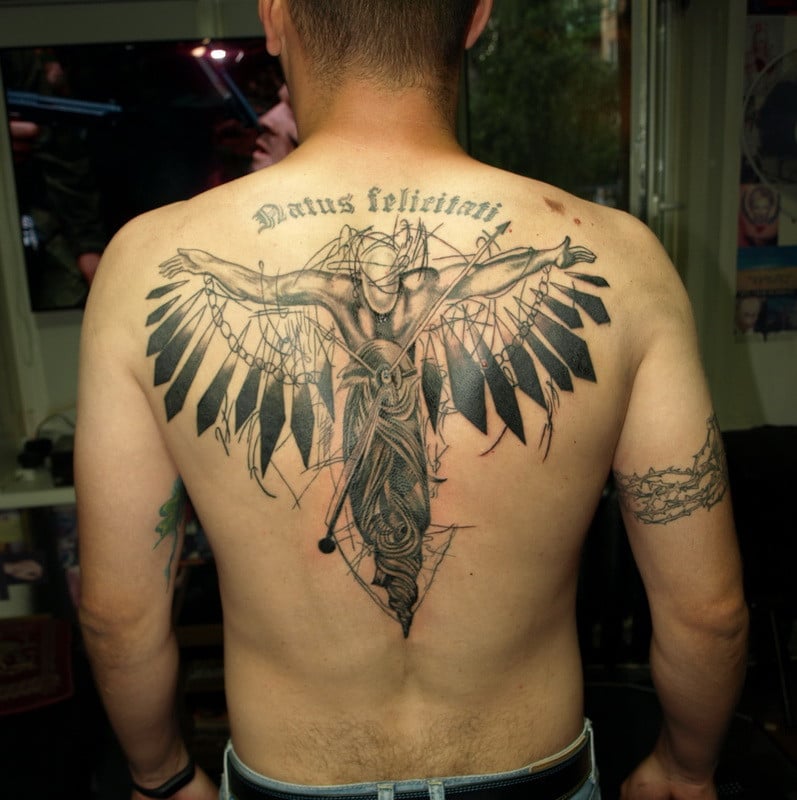 Для хлопців янгол чорно-білі, фото - Тату салон Devil Tattoo Studio