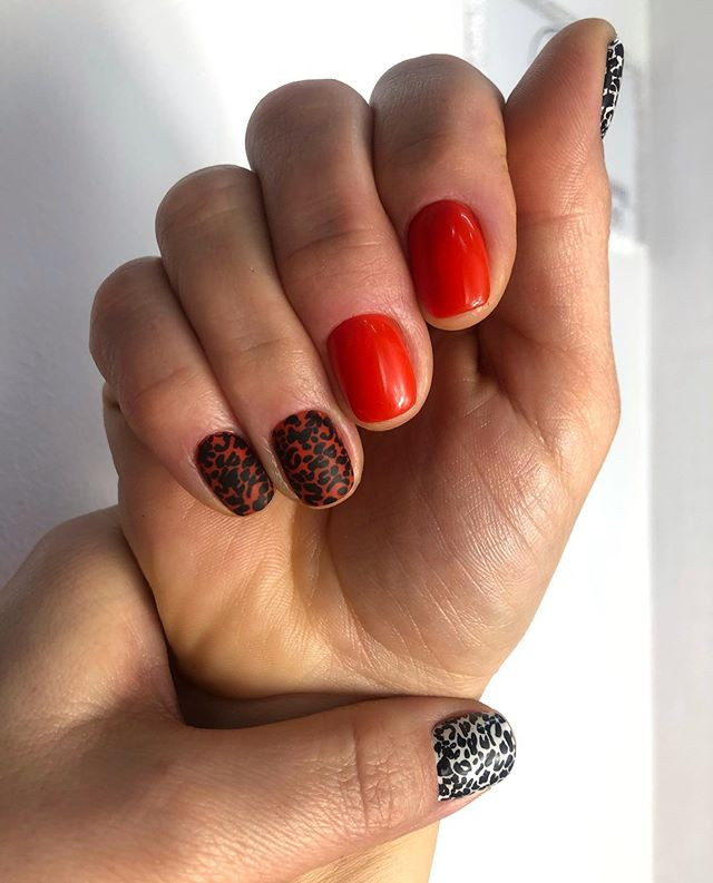 Червоний манікюр чорний леопардовий, фото - Нігтьова студія Nail Tuning