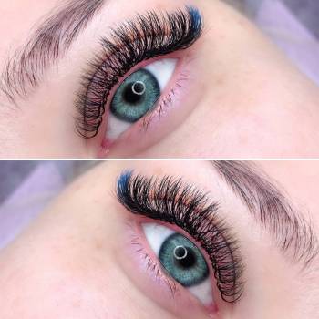 3Д реснички с добавлением синего омбре