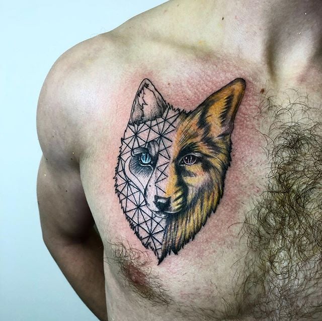 Мужские волк цветные, фото - Тату салон Boom Tattoo
