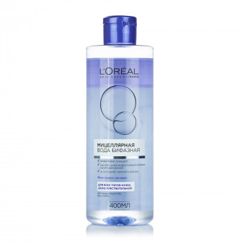 Біфазна міцелярна вода L’Oreal Paris Skin Expert для зняття водостійкого макіяжу, 400 мл