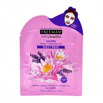 Тканинна маска для обличчя FREEMAN Feeling Beautiful заспокійлива Лотос і Олія лаванди, 25мл